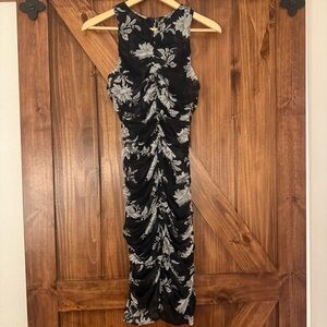 White House Black Market Black and White Floral Midi Dress Small